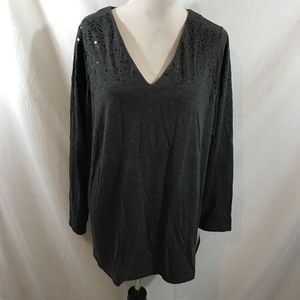 Falls Creek Charcoal long sleeve top with sequins - womens 3X, NWT, bust 25.5".